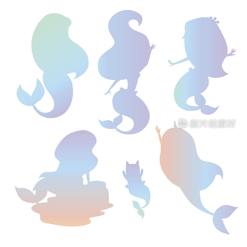 Silhouettes of mermaid girls vector illustration
